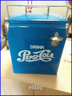 Metal Ice Chest Vintage Style Retro Blue Metal Pepsi Cola Cooler