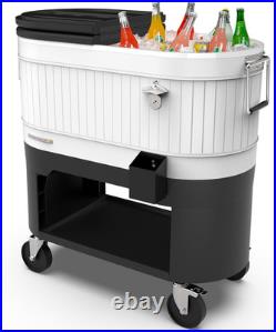 120-Qt Rolling Ice Chest Cooler Cart Party Bar with Wheels, White