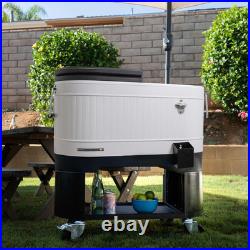 120-Qt Rolling Ice Chest Cooler Cart Party Bar with Wheels, White