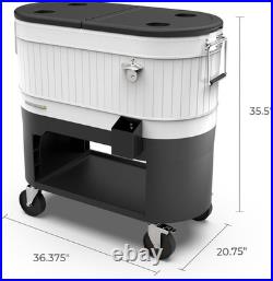 120-Qt Rolling Ice Chest Cooler Cart Party Bar with Wheels, White