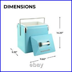 14-Qt Retro Vintage Portable Ice Chest, Hard Metal Personal Cooler for Campin