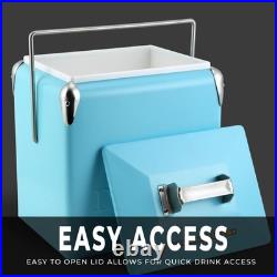 14-Qt Retro Vintage Portable Ice Chest, Hard Metal Personal Cooler for Campin