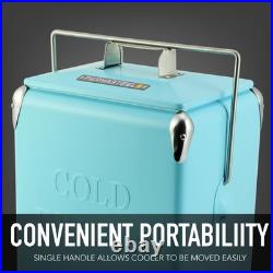 14-Qt Retro Vintage Portable Ice Chest, Hard Metal Personal Cooler for Campin