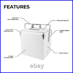 14-Quart Small Cooler Ice Chest Retro Vintage Classic Style Hard Metal Cool