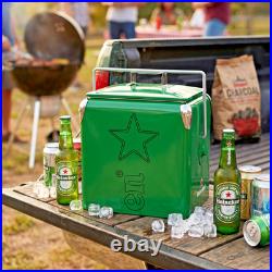 14Qt Heineken Metal Cooler Box Rugged Camping Ice Chest Insulated Beer Chiller