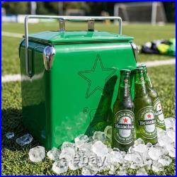 14Qt Heineken Metal Cooler Box Rugged Camping Ice Chest Insulated Beer Chiller