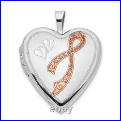 14k 20mm White Gold Breast Cancer Heart Locket Pendant Charm Fine Jewelry Women