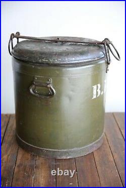 1940 Vintage Army Military Metal Food Cooler Container Bucket Case Green