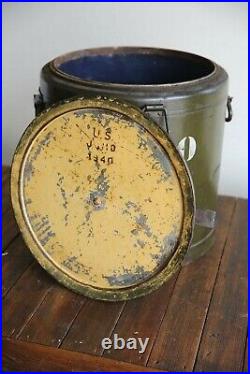 1940 Vintage Army Military Metal Food Cooler Container Bucket Case Green