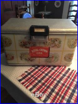 1940's 50s Metal Litho Scenes Royal Crown Cola Cooler Best By Taste Test withtray