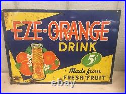 1940s Eze-orange Drink Tin Metal Sign Cooler Soda Advertising Pepsi Coke