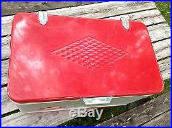 1948 Red/Silver Coleman Cooler Metal Chest Cooler with Handles Diamond Pattern