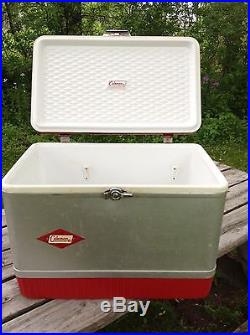 1948 Red/Silver Coleman Cooler Metal Chest Cooler with Handles Diamond Pattern