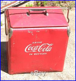 1950'S LARGE VINTAGE METAL ACTON COCA COLA COKE PICNIC COOLER WithOPENER & TRAY