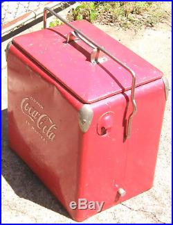 1950'S LARGE VINTAGE METAL ACTON COCA COLA COKE PICNIC COOLER WithOPENER & TRAY