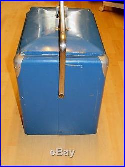 1950 Vintage Pepsicola Cooler Blue Metal White Lettering Clean Trap Bottle Open