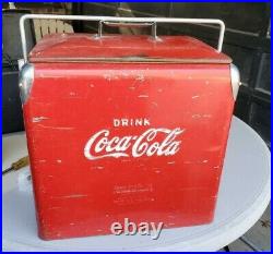 1950's Drink Coke Coca-Cola Red Metal Cooler Acton Mfg Co Arkansas City KS USA