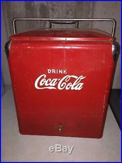 1950's Drink Coke Coca-Cola Red Metal Cooler Temprite Mfg Co Arkansas City KS