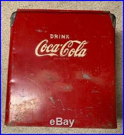 1950's Drink Coke Coca-Cola Red Metal Cooler Withdrain. Vintage