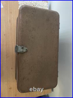 1950's Little Brown Chest Ice Box Cooler All Metal Hemp & Co with Tray & Icepick