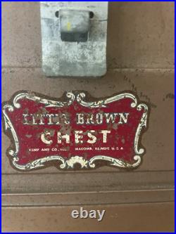 1950's Little Brown Chest Ice Box Cooler All Metal Hemp & Co with Tray & Icepick
