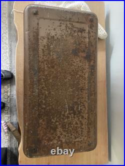 1950's Little Brown Chest Ice Box Cooler All Metal Hemp & Co with Tray & Icepick