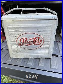 1950's Pepsi Cola Vintage Metal Aluminum Drink Cooler/Ice Chest, Silver