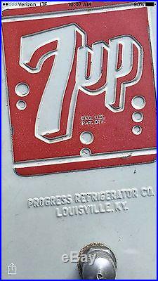 1950's Progress Refrigerator Metal 7UP Soda Advertising Cooler Ice Chest Withtray