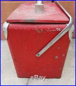 1950's RED ROCK COLA Drink Metal Picnic Cooler Progress Ref. Co Louisville KY