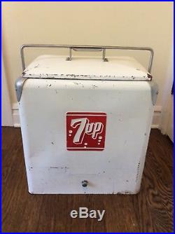 1950's Vintage 7up Cooler Metal Ice Chest With Tray Pop Beer Old School Very Good