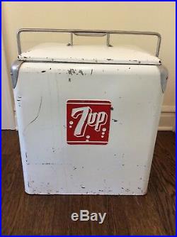 1950's Vintage 7up Cooler Metal Ice Chest With Tray Pop Beer Old School Very Good
