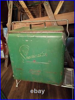 1950s/40s Acton Snackmaster GREEN METAL Cooler WithBottle Opener USA MADE ANTIQUE