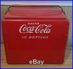 1950s Cavalier Coca-Cola Metal Cooler With Bottle Opener, Drain Plug, & 2 Trays