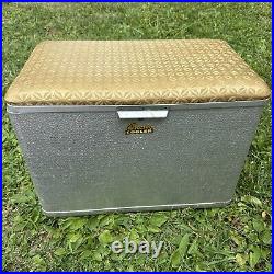 1950s Cronstrom Cronco Aluminum Cooler Gold Vinyl Atomic Pattern withTray AMAZING