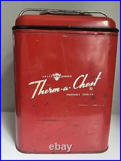 1950s KNAPP MONARCH Red Therm-a-Chest Portable Metal Cooler Vintage Retro Beach