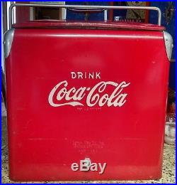 1950s Large Metal Coca Cola Coke Picnic Camping Cooler by Acton withOpener & Tray