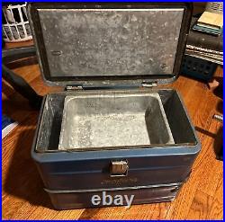 1950s VINTAGE Pathfinder lLARGE METAL Blue CAMP & PICNIC ICE BOX COOLER ICE PIC