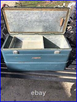 1950s VINTAGE Pathfinder lLARGE METAL Blue CAMP & PICNIC ICE BOX COOLER ICE PIC