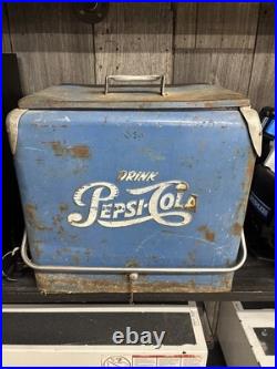 1950s Vintage Pepsi Cola Blue Metal Ice Cooler Chest