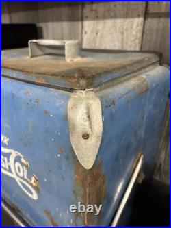 1950s Vintage Pepsi Cola Blue Metal Ice Cooler Chest