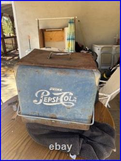 1950s Vintage Pepsi Cola Blue Metal Ice Cooler Chest