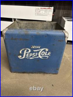 1950s Vintage Pepsi Cola Blue Metal Ice Cooler Chest