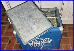 1950s Vintage Pepsi Cola Blue Metal Ice Cooler Refrigerator Chest