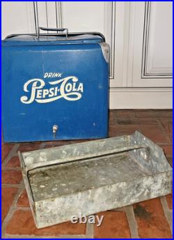 1950s Vintage Pepsi Cola Blue Metal Ice Cooler Refrigerator Chest