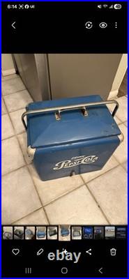 1950s Vintage Pepsi Cola Blue Metal Ice Cooler Refrigerator Chest