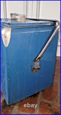 1950s Vintage Pepsi Cola Blue Metal Ice Cooler Refrigerator Chest