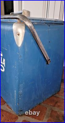 1950s Vintage Pepsi Cola Blue Metal Ice Cooler Refrigerator Chest