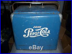1950s Vintage Pepsi Cooler Blue Metal with White Lettering