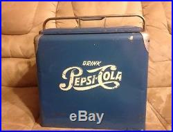 1950s Vintage Pepsi Cooler Blue Metal with White Lettering