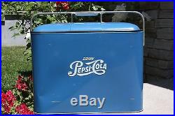 1950s Vintage Pepsi Cooler Blue Metal with White Lettering Collectible